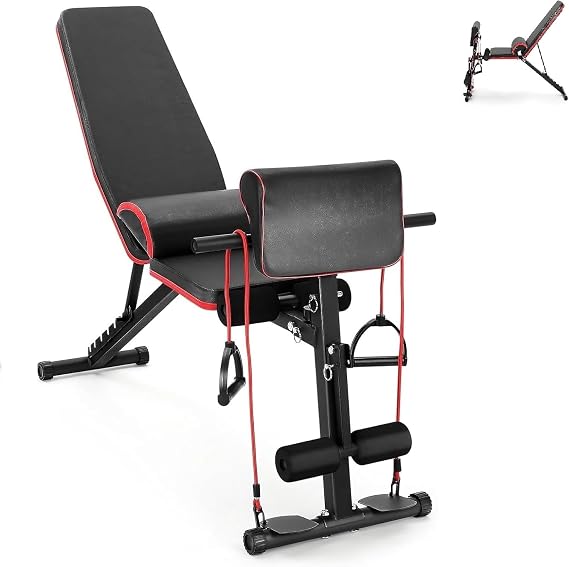 Foldable Adjustable Weight Bench, Multi-Position Gym Workout Bench Press, Strength Training Fitness Bench with 7 Incline Levels, Heavy Duty Home Gym Bench for Full Body Workout