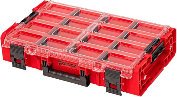 Qbrick - System ONE Organiser XL 2.0 Long Bin RED ULTRA HD - Organiser Storage for Tools Set and Accessories with High Storage Capacity - Made of Durable Plastic
