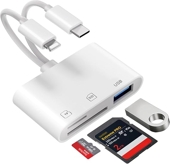 [Apple MFi Certified] SD Card Reader for iPhone iPad, 3 in 2 Lightning USB C SD Card Reader with SD/Micro SD/USB3.0 Slots, Memory Card Reader for iPhone16 15/iPad/Mac/Android Phones/Camera