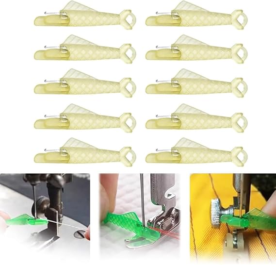 Sewing Machine Needle Threader (Fish Mouth Shape) Sewing Machine Needle DIY Needle Threader Automatic Threading Aid Quick Needle Threader for Sewing Machines (Yellow 10 PC)