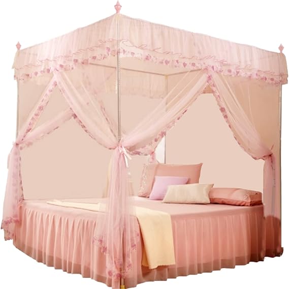 Canopy Bed Curtains, 4 Corners Post Bed Curtains Princess Bed Canopy Bed Drapes Net Bedroom Decoration Accessories for Girls Adults Bedroom Decoration (120 * 200 * 200 Pink)