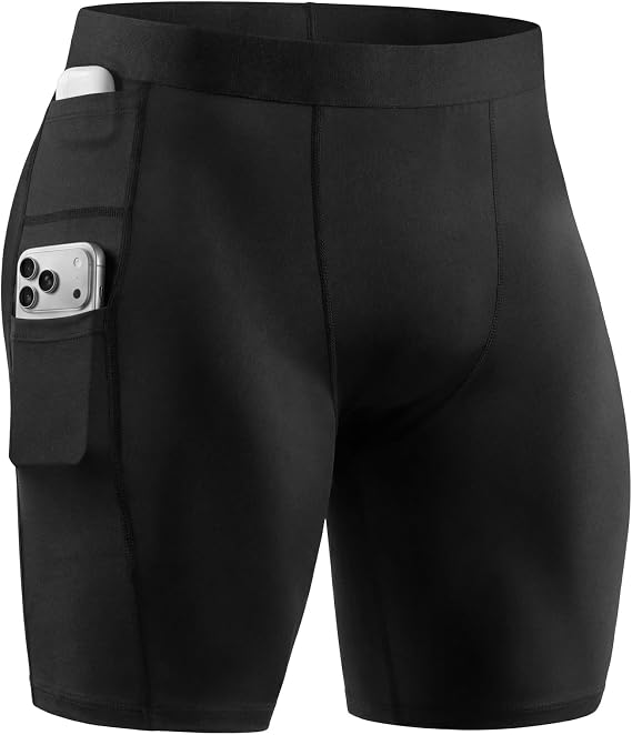 Mens Compression Shorts with Pocket, Spandex Running Underwear