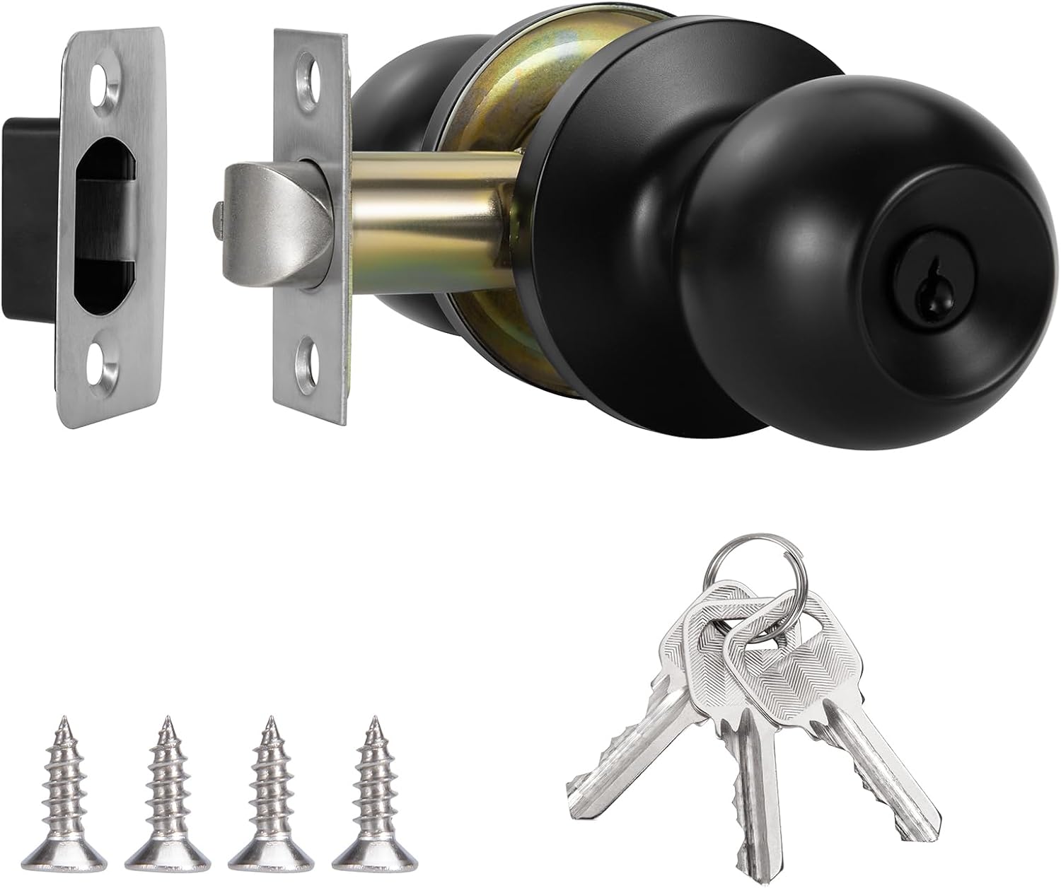 Door Knobs with Lock and Key Stainless Steel Ball Entry Door Knob Interior Door Knobs for Hallway Bedroom Fit for 25-45mm Thick Doors Black