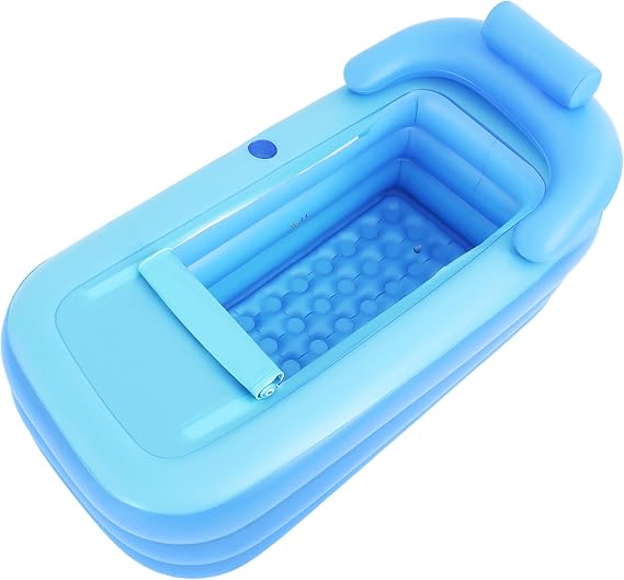 Inflatable Folding Bathtub, Portable Adult Inflatable Bath Tub, 160x84cm Large Freestanding Rectangular Outdoor Collapsible for Family Bathroom or SPA, Blue