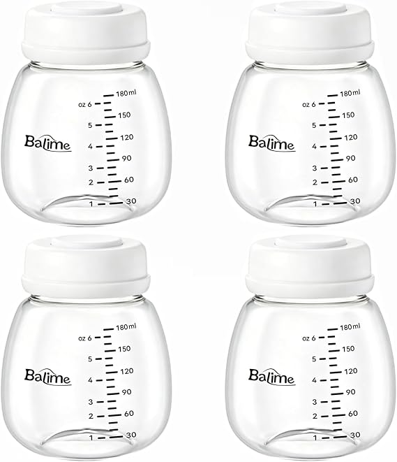 6oz Breast Milk Storage Bottles, Compatible with Spectra Breast Pumps, BPA-Free, Leak-Proof Design, Dual Use as Breastmilk Storage Containers for Fridge or Freezer（4-Pack）