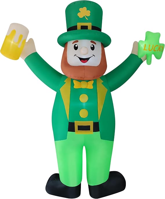 Giant 12Ft St. Patrick's Day Inflatable Leprechaun Decoration Outdoor Blow Up Yard Decor with LED Lights Lucky Shamrock for Yard,Home,Garden,Lawn