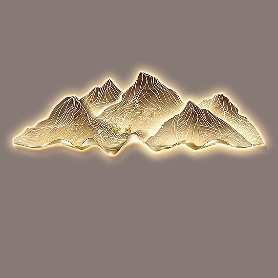 Creative Landscape Wall Hanging Mural with LED Light,3D Relief LED Decorative Painting for Bedroom,modern home decor landscape wall sculpture,for Living Room, Office, Study(A,90*30cm/35.4*11.8in)