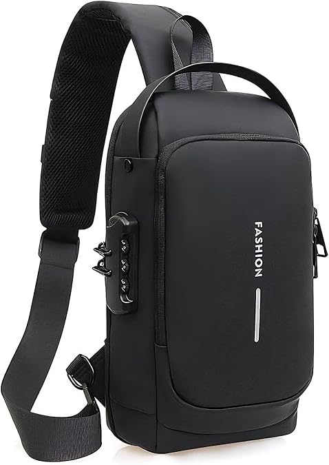 Travel Sling Bag Waterproof Crossbody Bag with Combination Lock Anti-Theft PU Leather Chest Bag