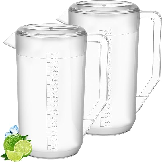 saerryor 2 Pack Plastic Water Jugs with Lid, 2.4 Litre Clear Water Pitcher