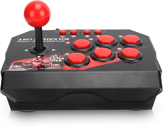 Arcade Game Joystick, Black and Red Design USB Wired Fight Stick, Reliable PC Street Fight Controller, Arcade Game Accessories, Suitable for PS3/Switch/PC