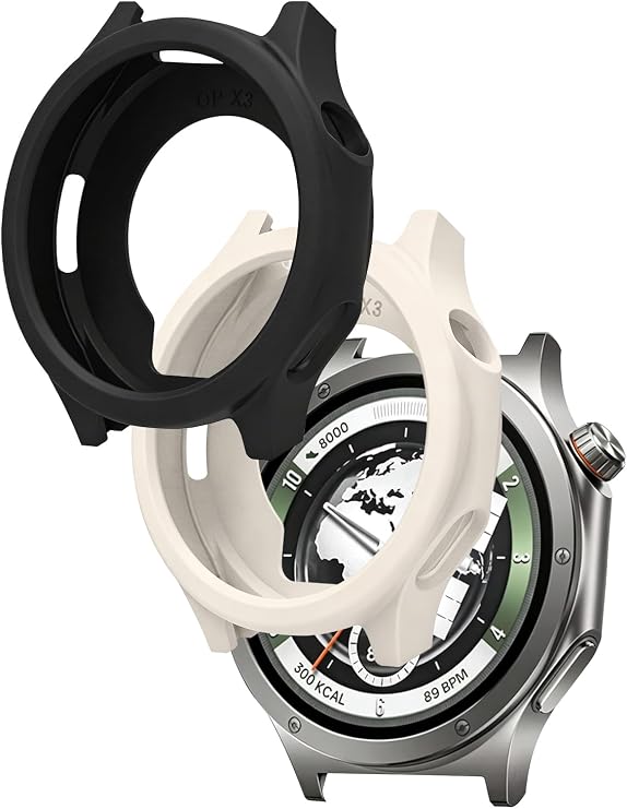 OnePlus Watch 4スマートウォッチ用ケース ソフトシリコン 耐衝撃カバー 軽量 取り付け簡単 ブラック+オフホワイト 2個パック