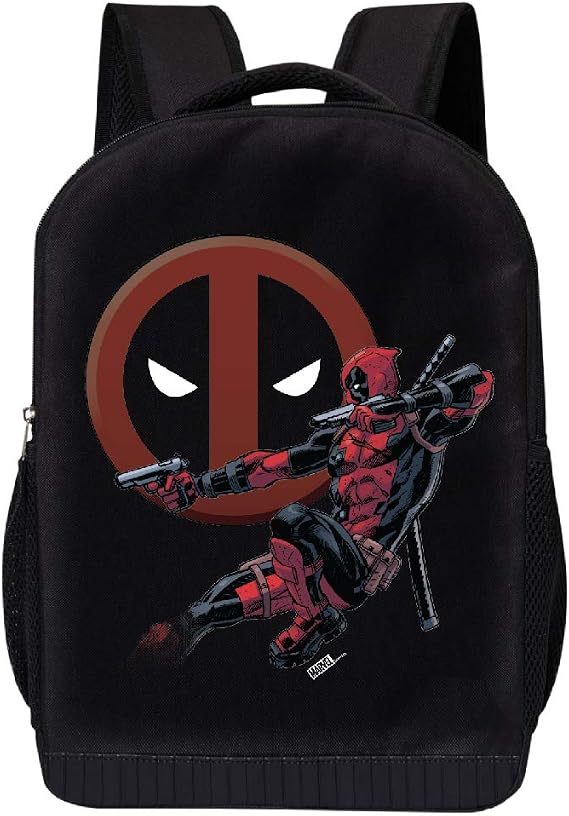MARVEL COMICS CLASSIC DEADPOOL BACKPACK - MARVEL BLACK DEADPOOL 18 INCH AIR MESH PADDED BAG (Deadpool Jump)