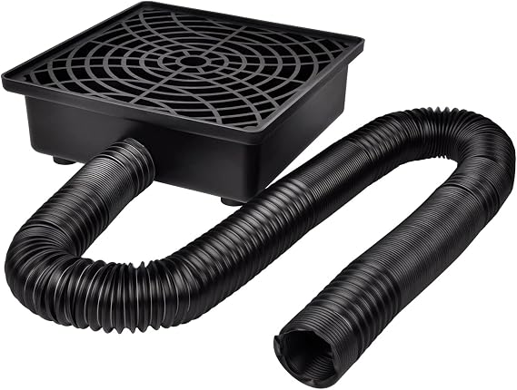 Square Catch Basin Drain Kit, 12×12inch(30.5×30.5cm) Low Profile Catch Basin Drainage Downspout Extension Kit with Flexible Pipe, No Deep Dig Needed, Pipe Stretched Length 250cm
