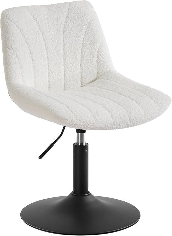 VASAGLE Swivel Vanity Stool, Velvet, Cream White and Matte Black