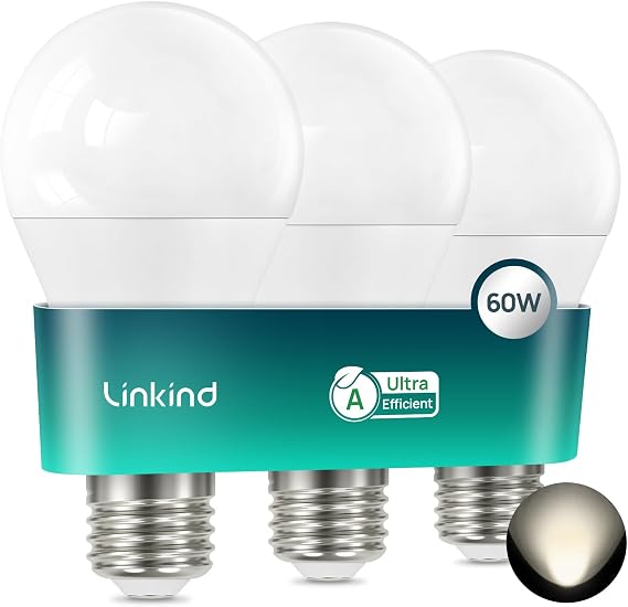 Linkind E27 Screw Bulbs,Ultra-Efficient Class A LED Bulbs, 3.8W (60W Equivalent), Neutral White 4000K, 806LM Edison Screw LED Light Bulb, Non Dimmable, Pack of 3 [Energy Class A]