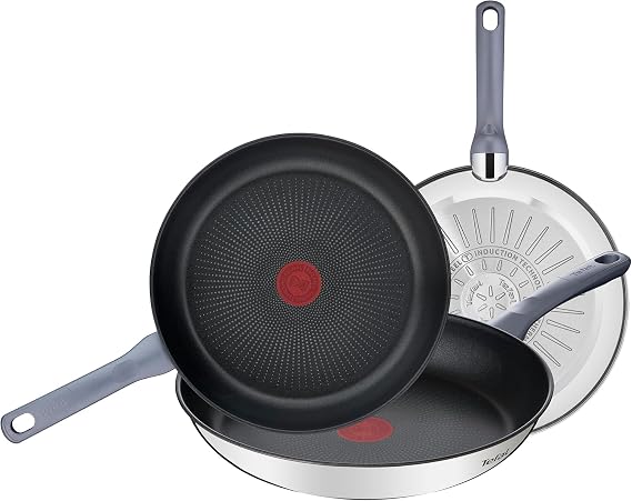 Tefal Daily Cook 20/24/26 cm Frying Pan Set, Induction, Non-Stick, Titanium Coated, Thermo-Signal, Dishwasher and Oven Safe, Stainless Steel