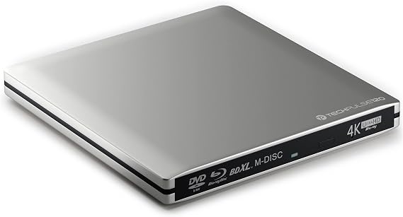 techPulse120 Externes UHD 4k 3D M-Disc BDXL USB 3.0 USB-C Laufwerk Blu-ray Brenner Burner Superdrive Slim BD DVD CD Ultra für Computer Notebook Ultrabook Windows Mac OS Apple iMAC Aluminium Silber