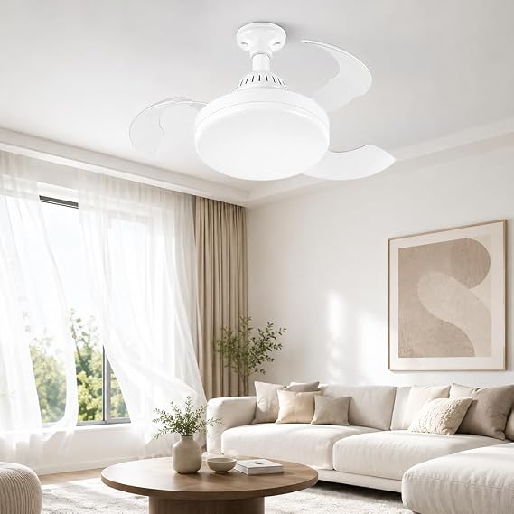 Silent Retractable Ceiling Fan with Light, E27 Socket Dimmable Fan Light [Energy Class A]