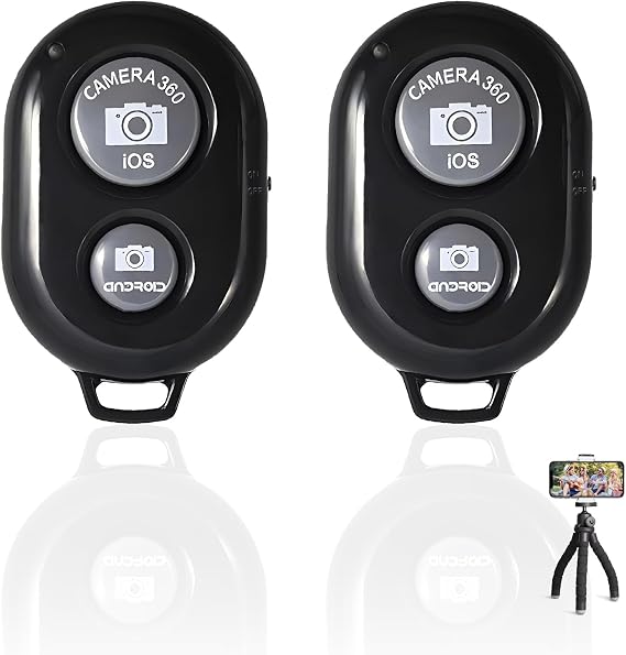 Pack of 2 Bluetooth Remote Control Android Camera Shutter Release Bluetooth Selfie Remote Self-Timer Mobile Phone Compatible with iOS Android Smartphones Ideal for Photos Videos Range up to 10 m
