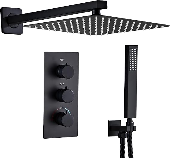 SaniteModar Concealed Shower Set with Thermostat, Matte Black