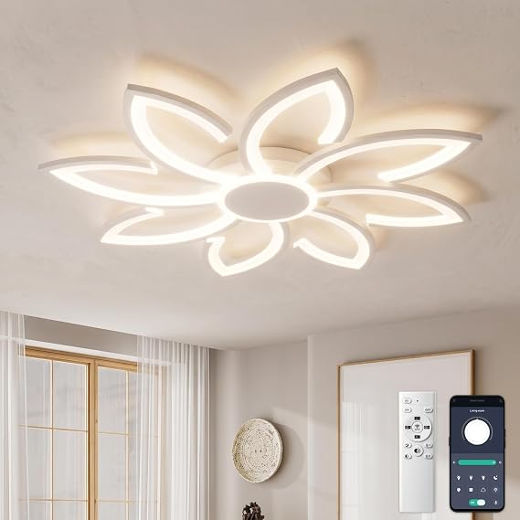Led Ceiling Light with Remote Control, 31.5" Chandeliers Ceiling Light Dimmable for Living Room, 98W, 8000LM, Ceiling Lighting Fittings Flower Shape Design for Lounge, White [Energy Class E]