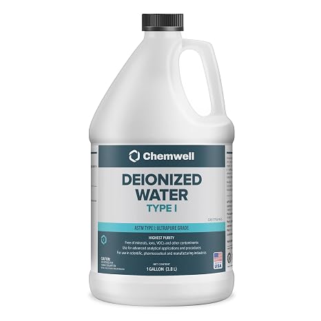 Chemwell Type I Deionized Water 1 Gallon - Ultra Pure Lab Grade Water for Electronics, Laboratory, Cosmetics, and Home