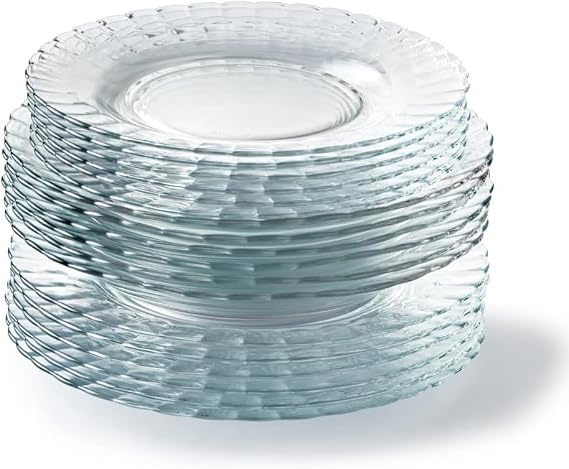 Duralex® Le Picardie® Collection | Glass Wave Plate – Dinner 23 cl, Soup 23 cl and Dessert 20.5 cm | Scratch Resistant, Dishwasher and Microwave Safe, Made in Germany
