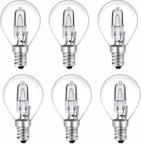 Caldarax Pack of 6 E14 G45 42W Golf Ball Bulb Dimmable, 613LM Warm White 2700K, AC 230V, Mini Globe Classic Clear Round Light Bulb E14 SES Small Edison Screw for Chandeliers [Energy Class G]