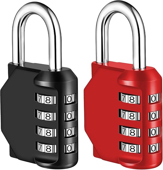NAGE Combination Padlock, Locker Padlocks 4 Digit (2P, Black&Red)