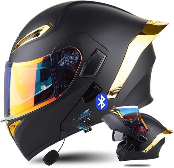 Motorcycle Bluetooth Modular Helmet with Tail ECE Approved Flip Up Front Helmets Dual Visors Full Face Integrated Helmet with Dual Speaker Microphone for Adults Men Women J,Small