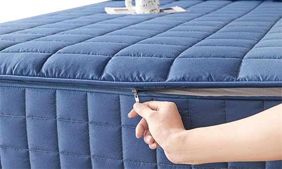 Thickened Quilted Mattress Protector - Mattress Cover Zippered Encasement, 90x190/90x200/180x200 cm, Breathable, Non-Slip, Fits Twin/Queen/King & Custom Sizes(Navy Blue,80x200x35cm)