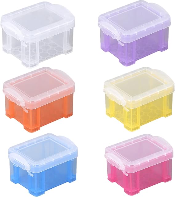 6 Pack Small Plastic Storage Boxes with Lids, Mini Organiser Boxes