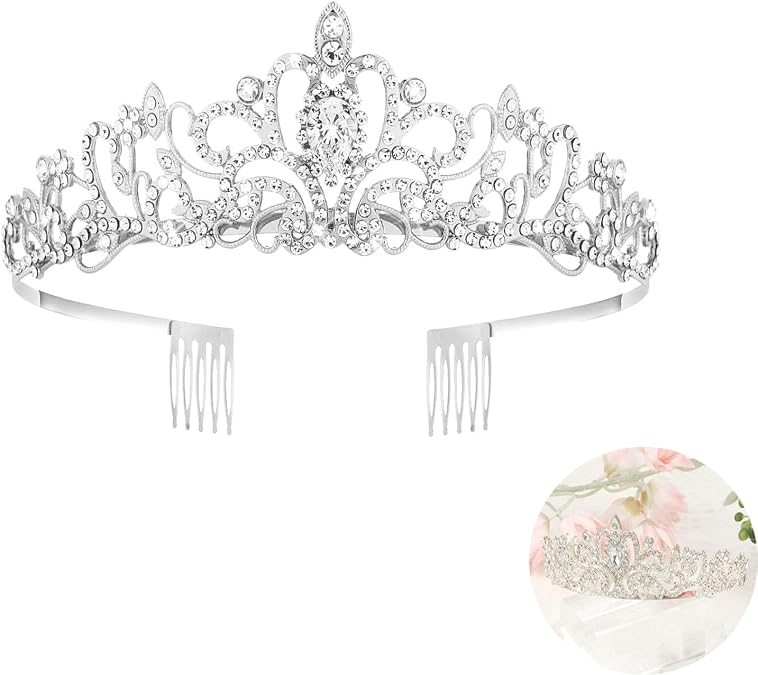 Princess Tiara Crowns For Girls Crown Silver Tiara Bridal Tiara Women's Hair Jewellery For Bridal Wedding Princess Queen Coronation Birthday Party And Women Carnival Party Holiday Celebration
