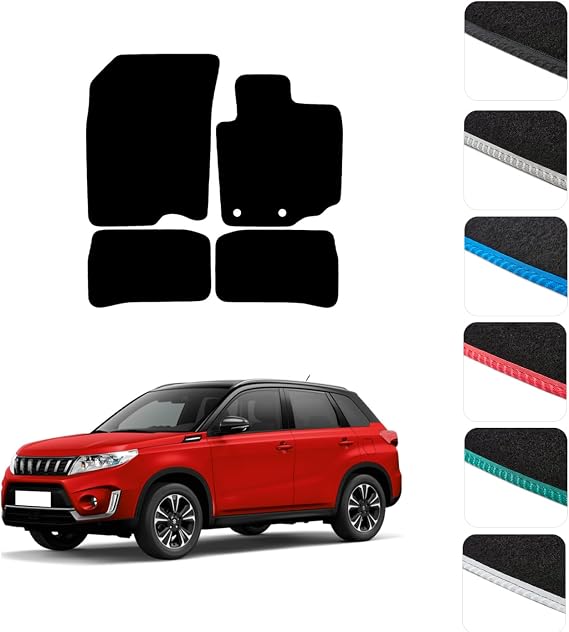 GCM - Car Floor Mats for Suzuki Vitara (non Hybrid) 2015-2020 Full Coverage Floor Protection - Anti Slip & Fit Car Mat with Clips Easy to Clean Car Carpet for All-Weather (Black Edging, Carpet)