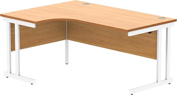 Office Hippo Essentials Left Corner Desks, Home Writing Computer Desk Office Desk For Work Place Or Home, Home Office Radial Desk With Cable Port Management, White Frame, Norwegian Beech, 160 x120cm