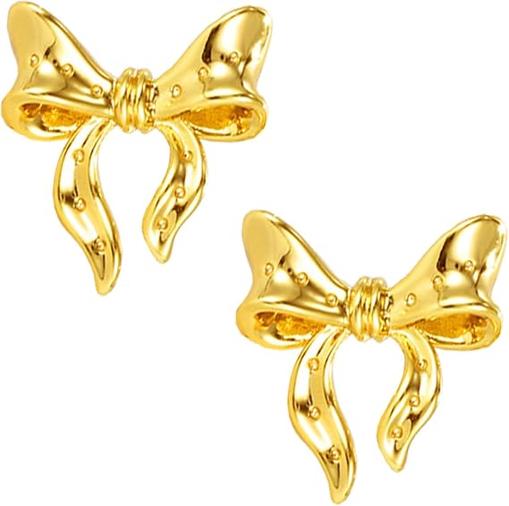 GAUEIOUR Golden Bow Earrings,Vintage Minimalist Metal Earrings,Asymmetric Concentric Knot Sweet Cool Style Earring,High Cold Temperament Niche Ear Jewelry