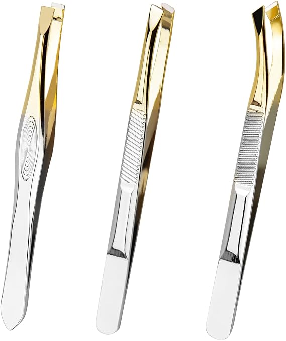 3Pcs Eyebrow Tweezers Set, Professional Stainless Steel Slant Tweezer