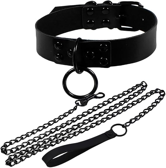 FSSTUD PU Leather Collar Necklace Adjustable Punk Choker O Ring Choker Necklace Womens Vintage Sexy Collar Cosplay Party Choker Gothic Leash Belts for Halloween