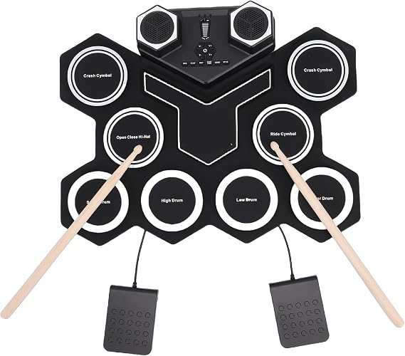 Electronic Drum Set, Roll Up Electric Drum Set Portable Practice Drums Pad with 2 Pedals, Sticks for Beginners