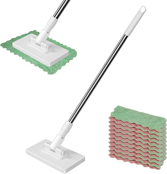 11pcs Snap Grip Mini Mop, Hands Free Lazy Mop with 10 Reusable Cloths