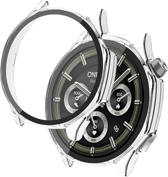 Oneplus Watch3スマートウォッチケース2個パック、超薄型ハードPC保護カバー強化ガラスフィルム付き、BOVUGACケースカバー、Oneplus Watch 3アクセサリー用-クリア