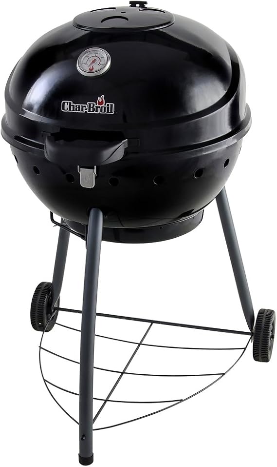 Char-Broil Charcoal Kettle BBQ Kettleman for Even Heat with Less Fuel | No-fall-through cooking grate, Removable ash bowl, Lid-mounted temperature gauge, Large wheels, Fuel-efficient charcoal grill