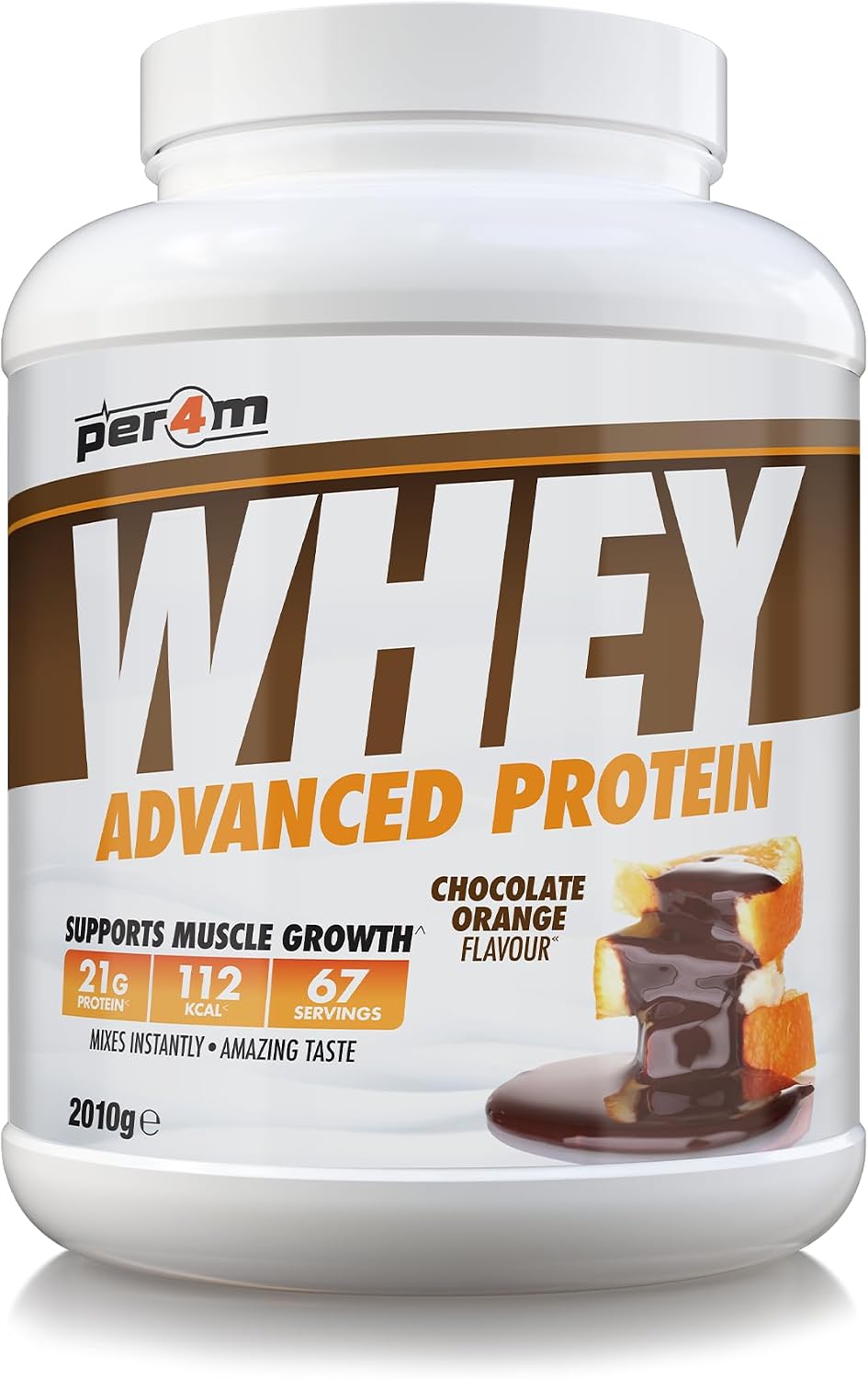 Per4m Whey Protein Powder | High Protein Shake for Muscle Growth & Recovery | Low Sugar Gym Supplement | Sports Nutrition Drink  Amino Acids 2010g, Chocolate Orange