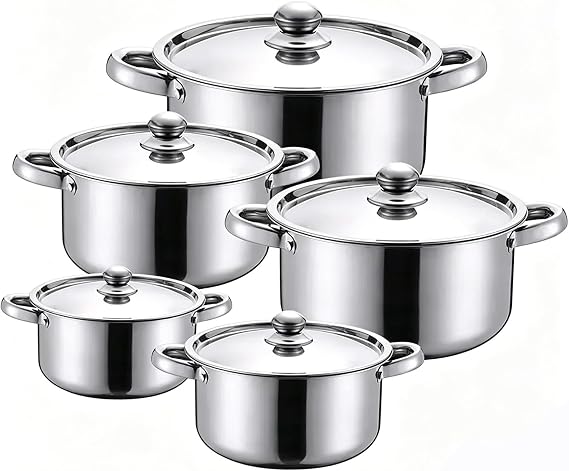 Stainless Steel Pot Set 10 Piece, Induction Cookware Saucepan Set with Lids