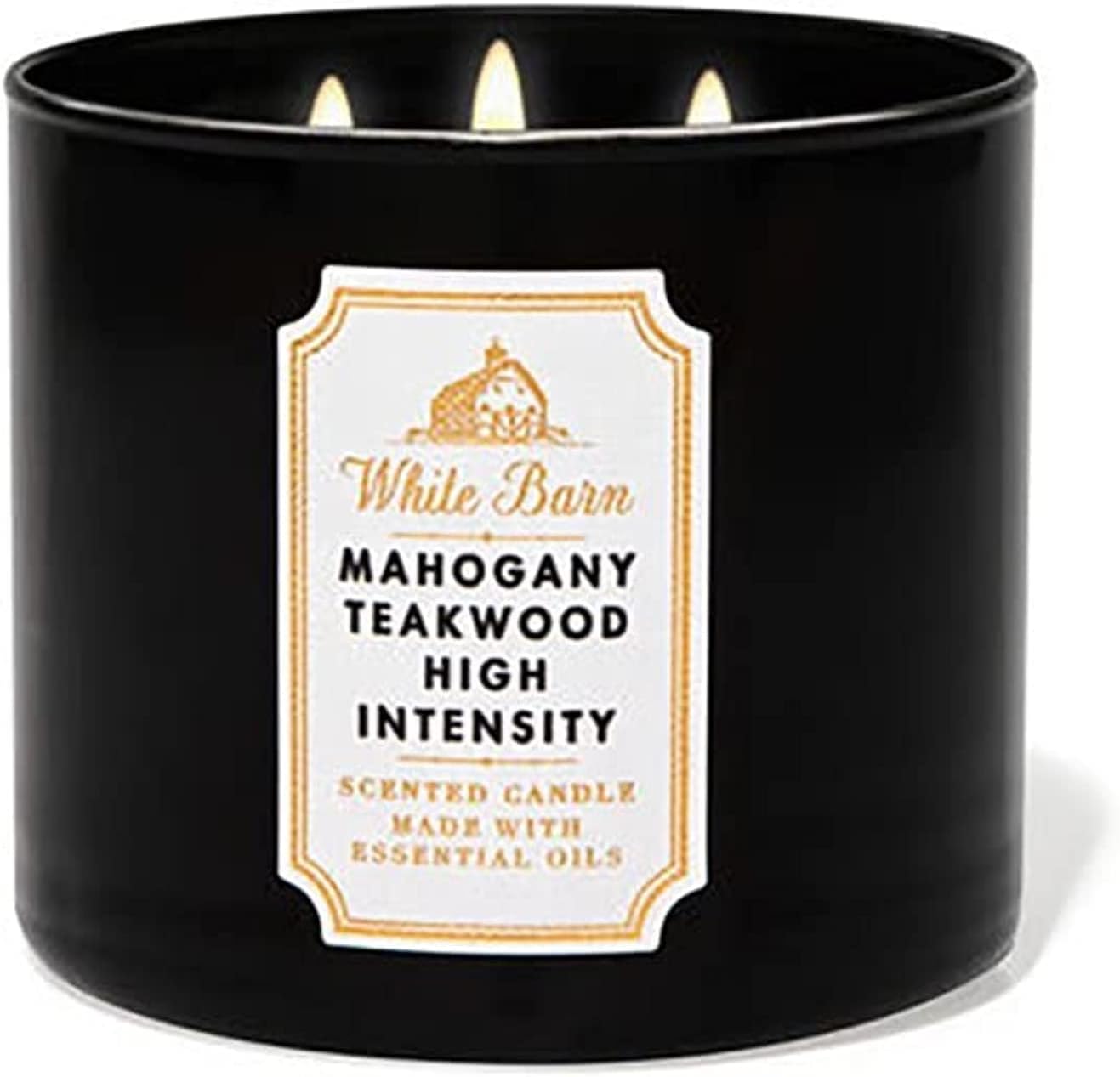 Bath and Body Works, White Barn 3-Wick Candle with Essential Oil - 14.5 oz - 2021 Core Scent Mahogany Teak Wood