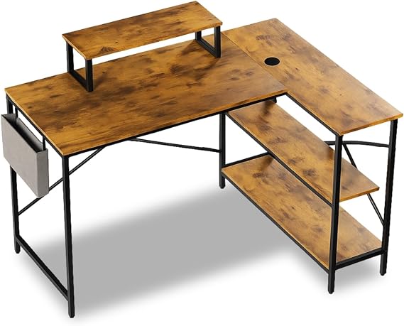 Croner Modern Simple Style Industrial Computer Desk with Storage - PC & Gaming Desk - Small Corner L Shaped