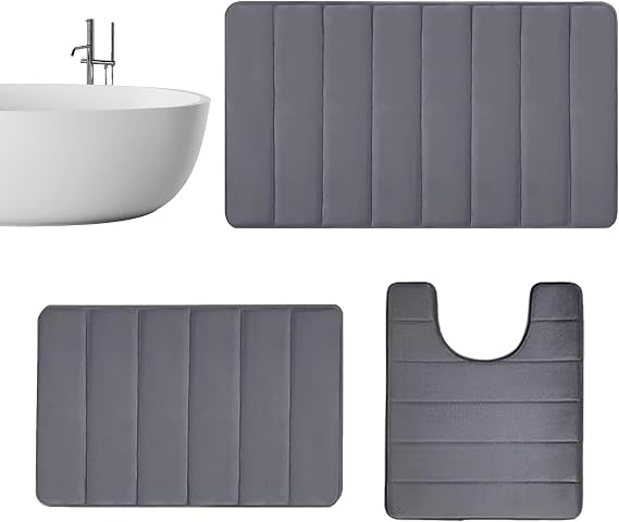 Three-piece Floor Mat Set - Ultra Soft Bathroom Mat Sets | Absorbent Bathroom Entrance Carpet Mat | Non Slip Bathroom Toilet Mat | Machine Washable Bath Floor Rug, Shower Floor Mats For Bathroom