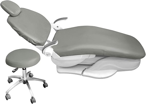 Dental Chair Covers, Dental PU Leather Unit, Waterproof PU Leather Protective Dental Full Chair Covers 4Pcs/Set Elastic Stylish Dental Chair Seat Cover. (Gray)