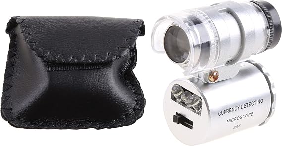 60X Magnifying Glass Microscope UV Gemstone Loupe Currency Detector with LED Light Microscope for Adults