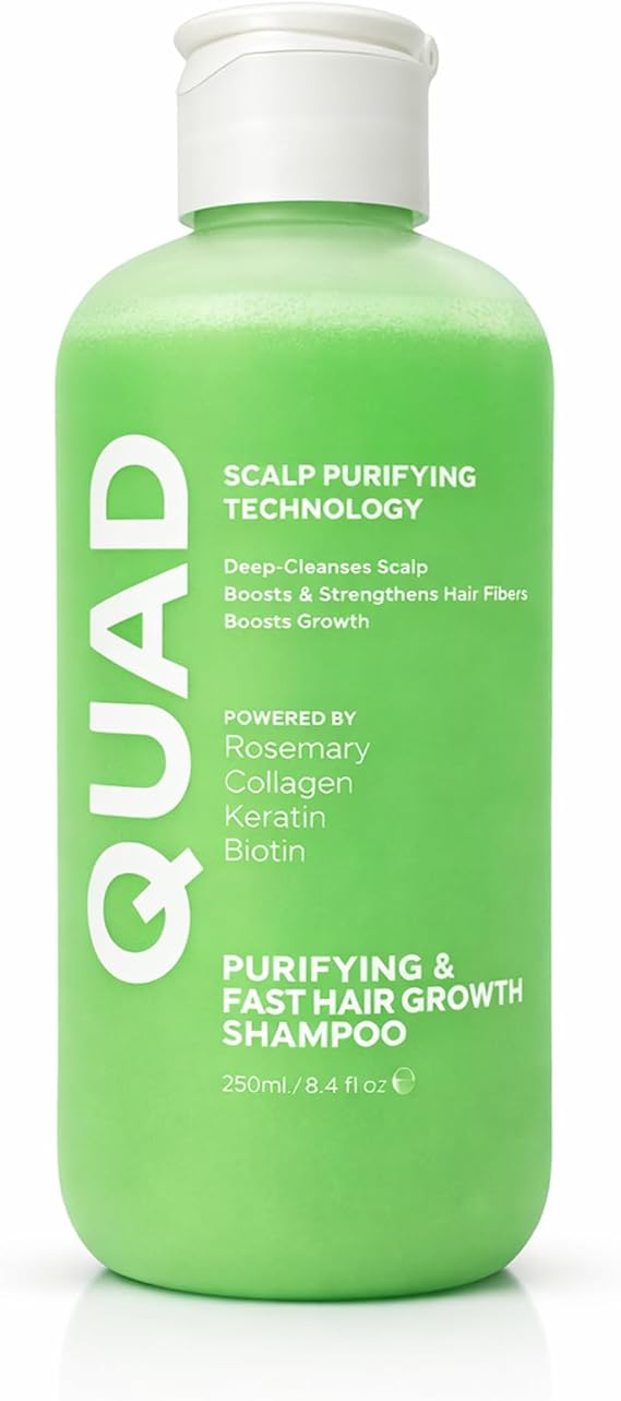 QUAD Saç Dökülmesi Karşıtı Hızlı Büyüme Şampuanı, Biberiye Biotin Keratin Kolajen, Tüm Saç Tipleri, 250 ml